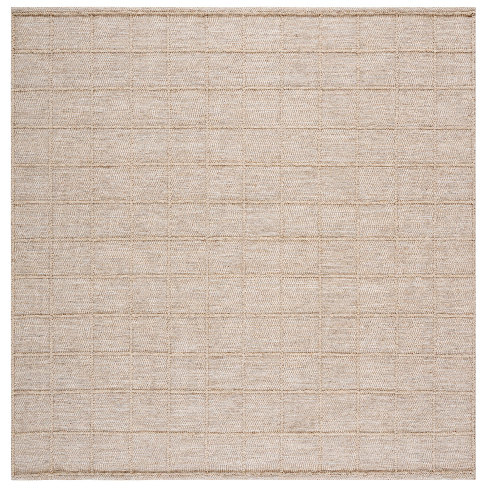 Beige Hand-Woven Geometric Wool Rug, Square 6'