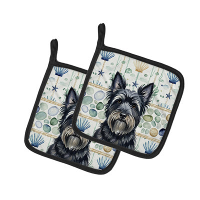Black Skye Terrier Coastal Sea Glass Pair of Pot Holders