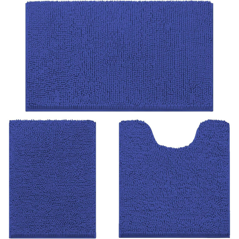 Bathroom Mat Set Of 3, Bath And Toilet Mat Set,Ultra Soft Chenille Bath Mat Non Slip,Bath Mat Sets 3 Piece Washable,Super-Absorbent Bath(Royal Blue Bath Set)