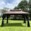 Pavillon de jardin d'extérieur 13 x 10 avec toit à deux niveaux et toile imperméable - structure en fer brun stable