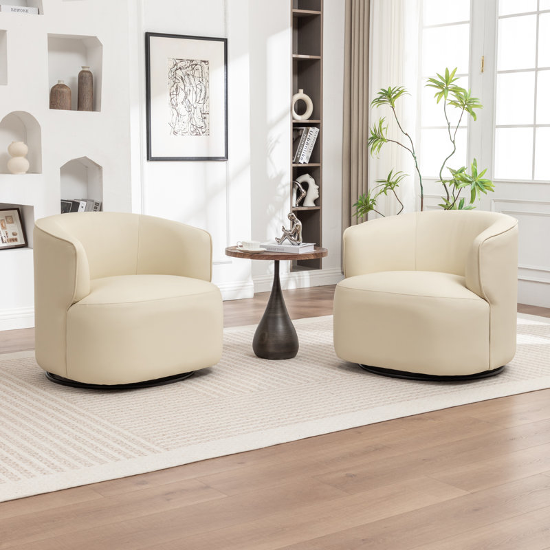 Fauteuil demi-tonneau pivotant de 32 po Tybias, Crème, crème