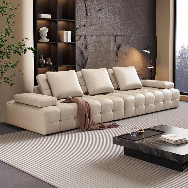 Canapé moderne en similicuir simple, Blanc cassé