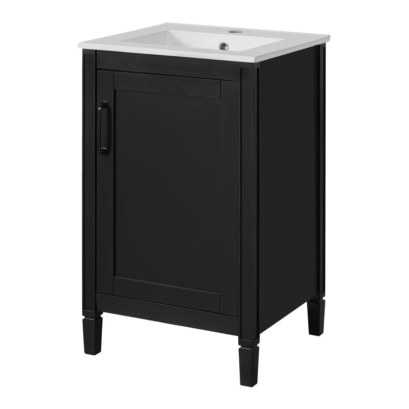 20" Single Bathroom Vanity With Ceramic Sink, Black