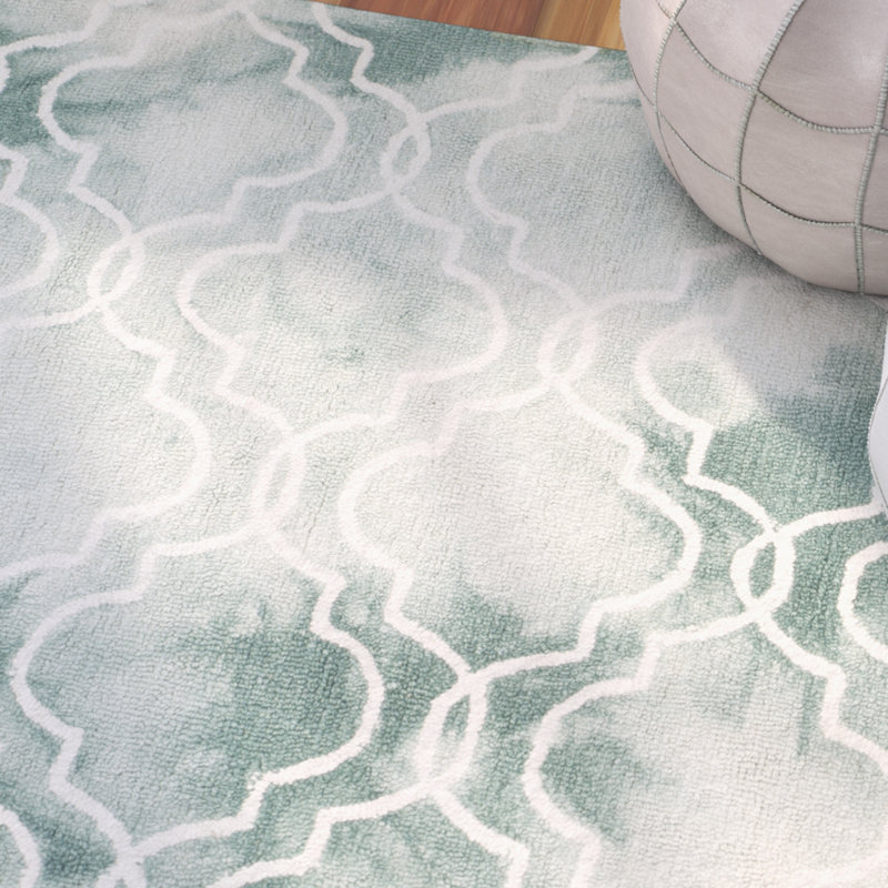 Tapis vert sauge / ivoire en laine / coton touffeté à la main Berman, Tapis de couloir 2 pi 3 po x 6 pi
