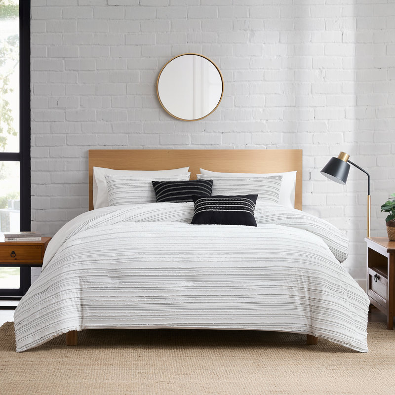Modern Threads Dixie 5-Piece Jacquard Comforter Set with Shams and Decorative Pillows in Bright White with Graphite Stripes