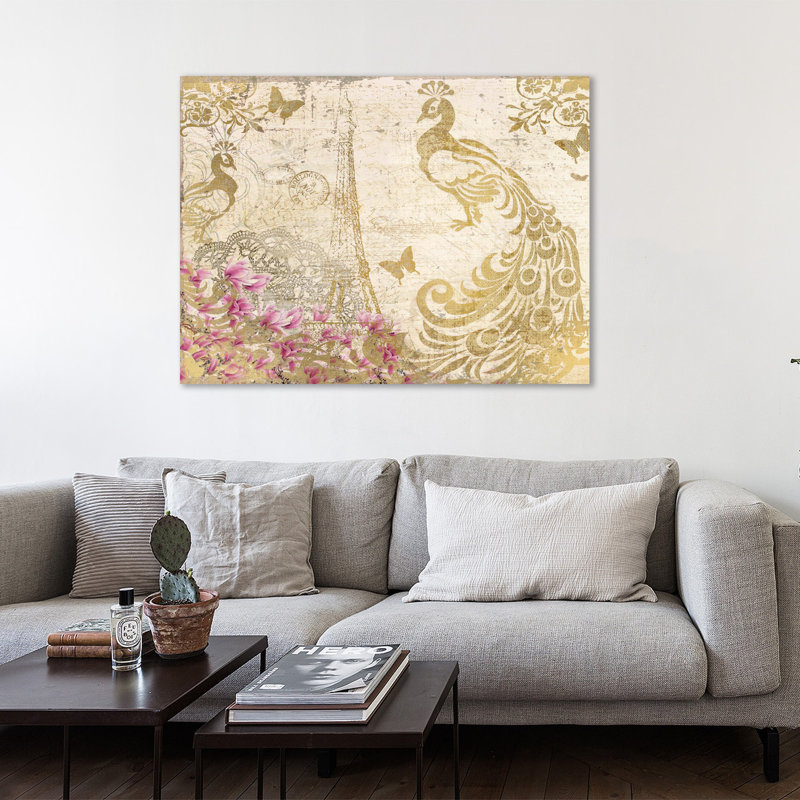 Peacock In Gold by Kimberly Allen - Wrapped Canvas Print, 61cm H x 81cm W x 4cm D