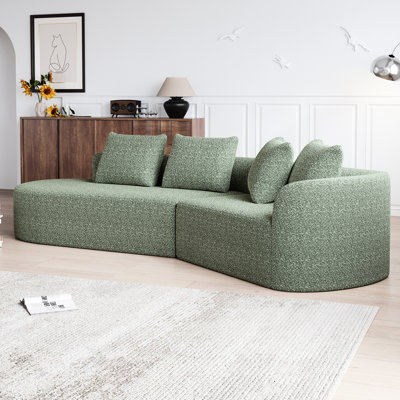 Chenille Upholstered 112-inch 4 Modern Sectional With Curved Arm Design, 4 Throw Pillows, Wide Seat For Drawing, No Assembly, High - Resilience Foam P