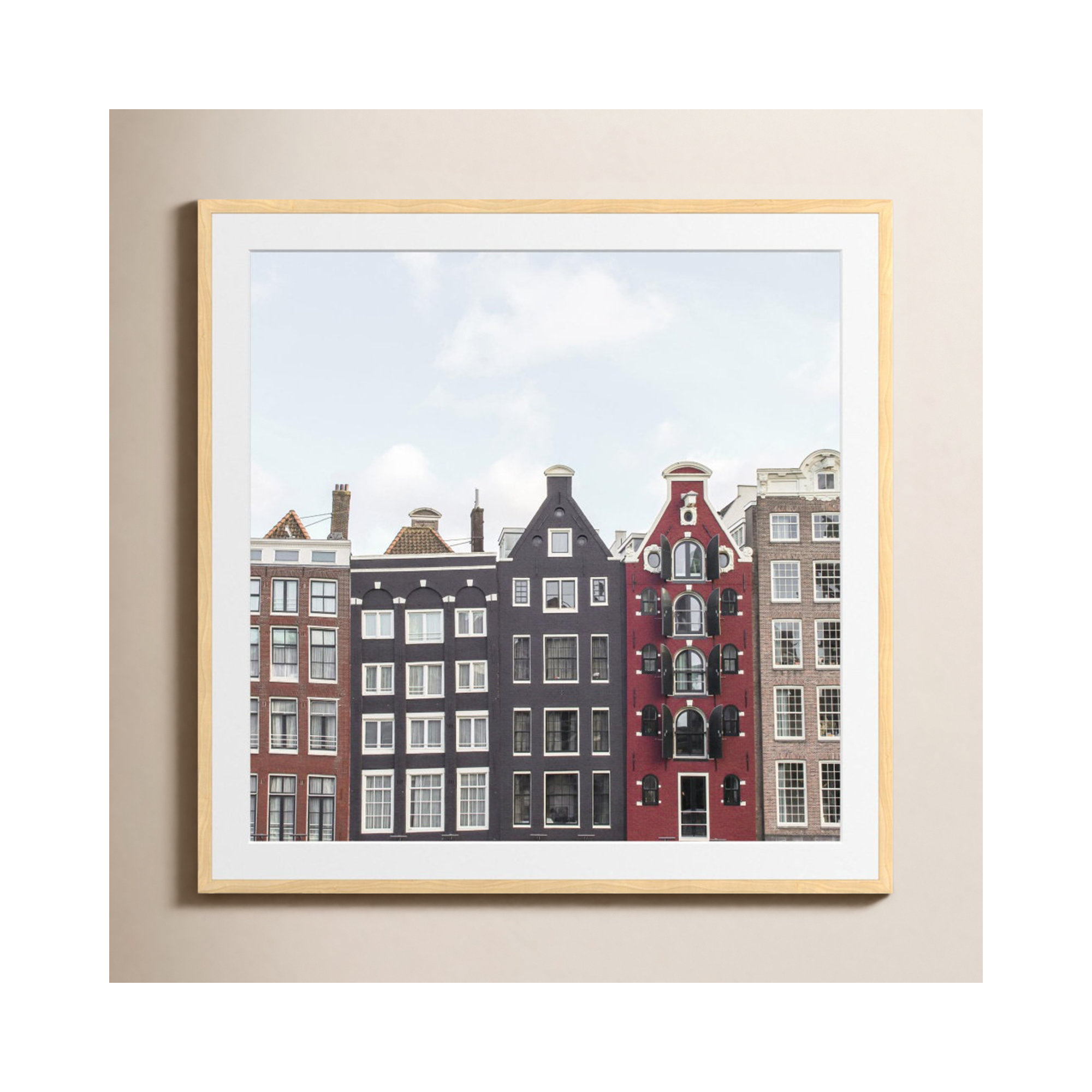Typical Houses Of Amsterdam, Yes, Natural Framed Paper, 36" H x 36" W x 0.75" D