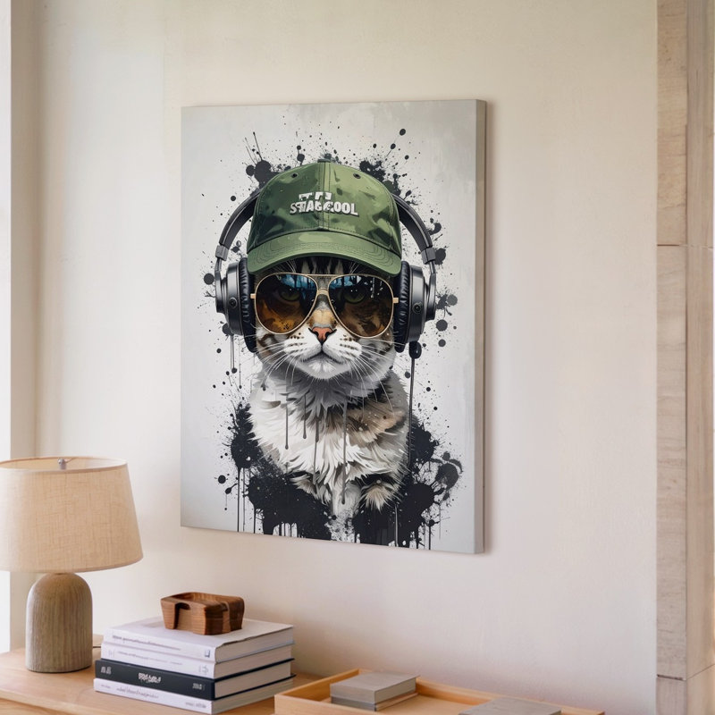 Toile Art mural Cool Cat Street Art Aviator Shades, H 9 po x l 12 po