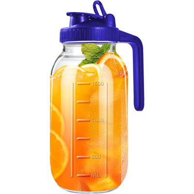 64Oz Glass Pitcher With Lid, 2 Quart Mason Jar Pitcher With Lid And Spout, Wide Mouth Breast Milk Pitcher Glass Jug Sun Tea Pitcher, Cold Brew Coffee Pitcher, Fridge Container For Water, Juice, Tea