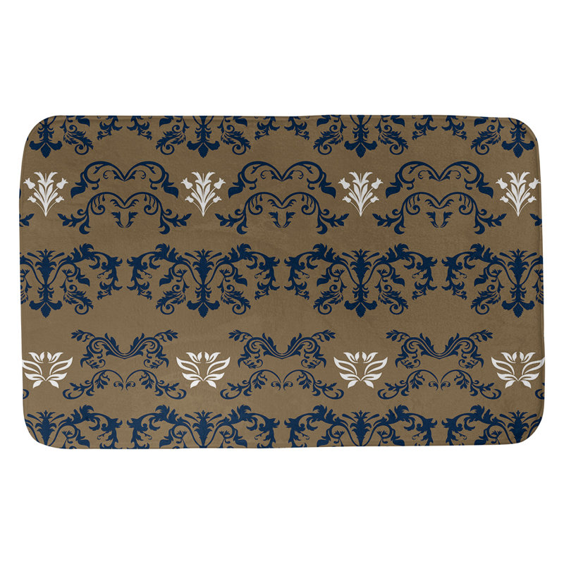 Tapis pour salle de bain St Louis, l 17 po x L 24 po, Bleu millénaire / or nouveau siècle / blanc