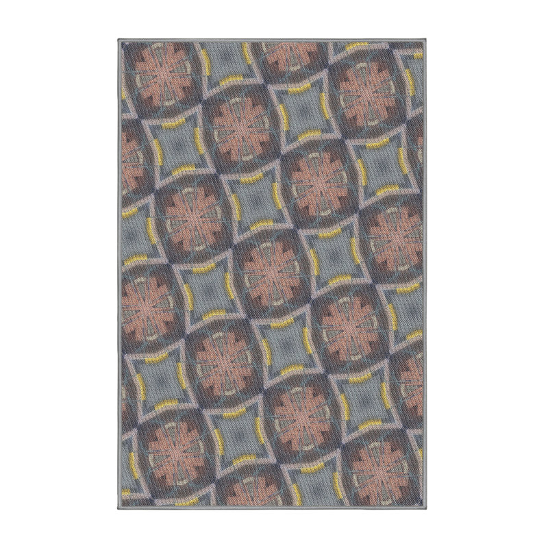 Tapis gris/rouge/jaune à motifs Hlavacek, Rectangle 3 pi x 5 pi