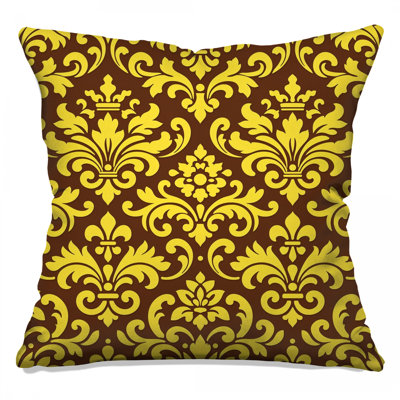 Yellow Brown Damask Double Sided Throw Pillows