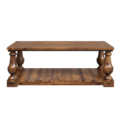 Farmhouse Solid Wood 2-Tier Coffee Table with Turned Legs