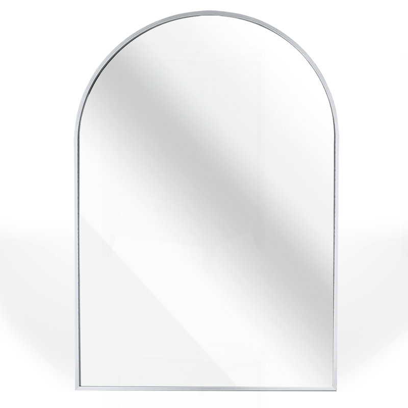 24X32 Inch Metal Framed Arched Bathrrom Mirror, 32" x 24", Silver
