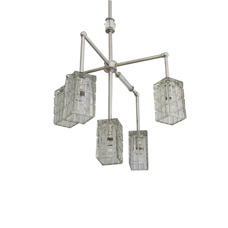 Lustre cube clair en nickel brillant, H 55 po x l 36 po x P 36 po, Nickel poli, Fumée