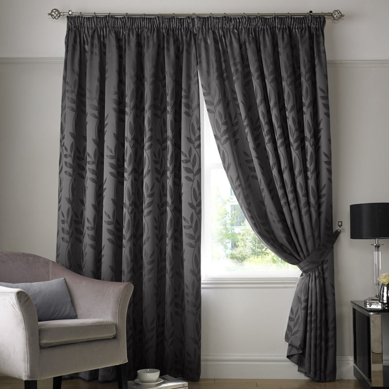 Semi Sheer Curtain Pair, 116 cm W x 137 cm D, Charcoal