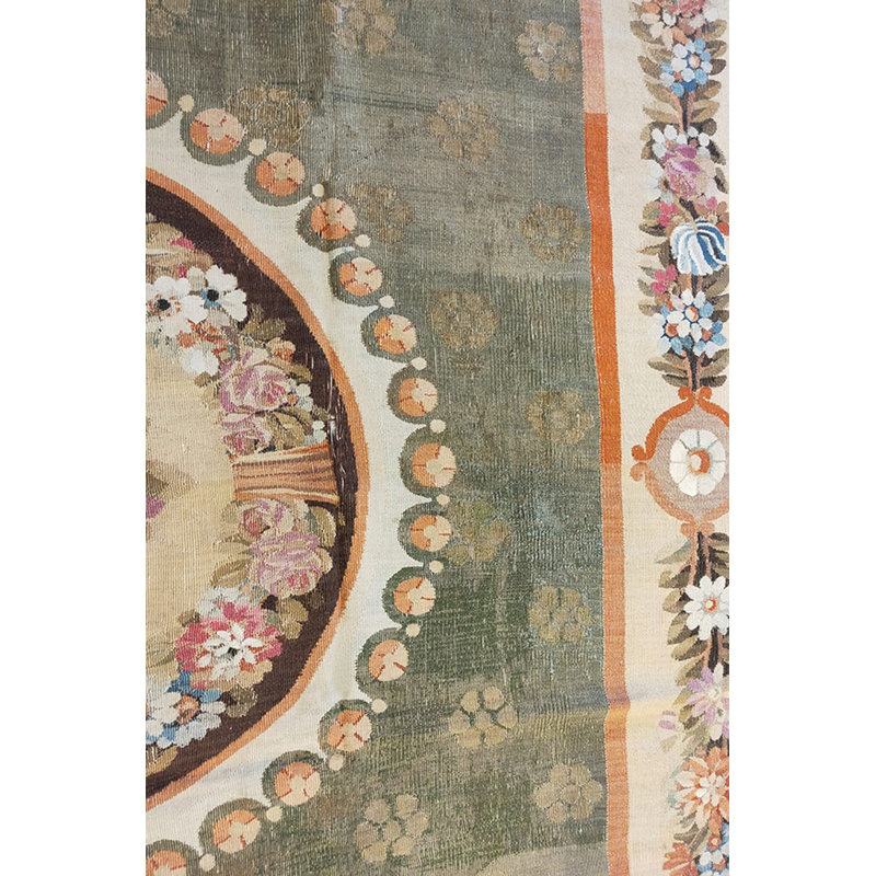 Antique Aubusson French Medallion Flat Weave Rug