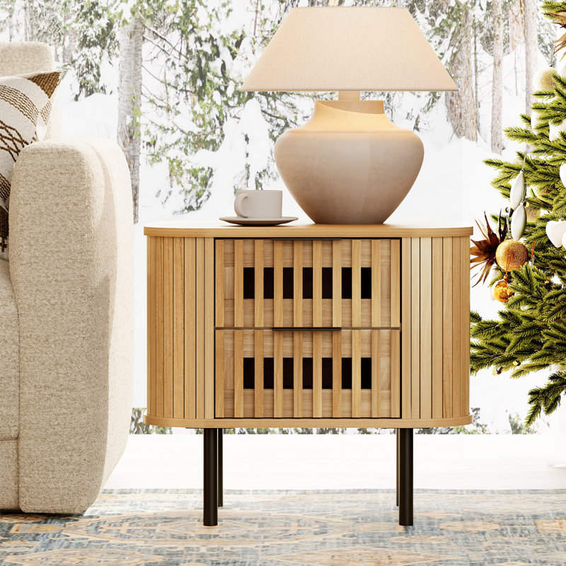 22.5 '' Fluted End Tables, Oak Wood