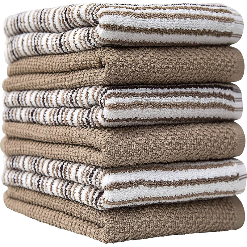 Premium Kitchen Towels (16”X 26”, 6 Pack) | Large Cotton Kitchen Hand Towels | Popcorn Striped Design | Dish Towels | 430 GSM Highly Absorbent Tea Towels Set With Hanging Loop