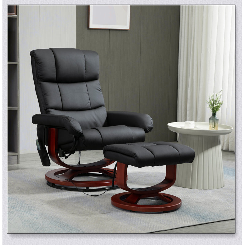 Fauteuil inclinable de massage réglable avec repose-pieds, base pivotante, similicuir, 10 points de vibration et télécommande pour une détente ultime