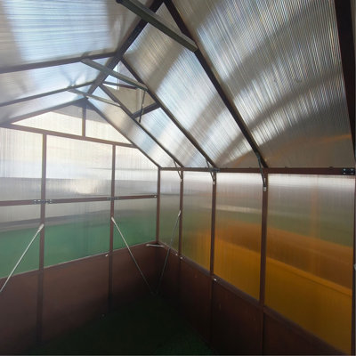 Ensemble de serre de 8 x 10 pi, serres en bois avec panneau en polycarbonate de 6 mm, serre avec évent réglable et porte verrouillable, serre pour l'extérieur, jardin, cour