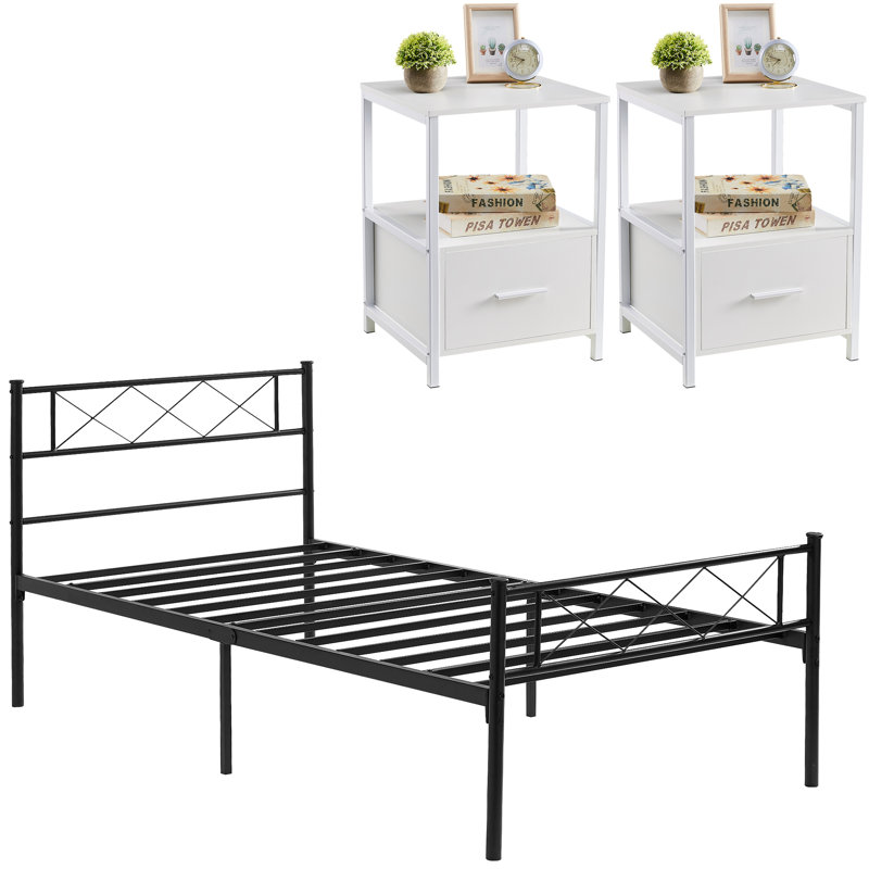 Ensemble de chambre configurable avec lit plateforme 3 pièces Kempst, Blanc, Simple