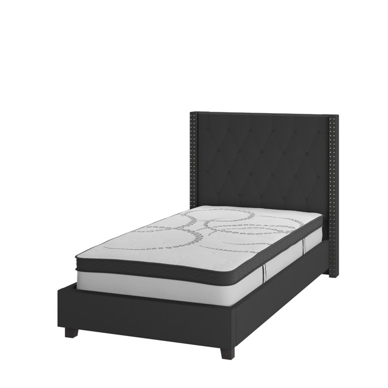 Riverdale Tufted Platform Bed with 10 Inch Pocket Spring Mattress, Twin, Black