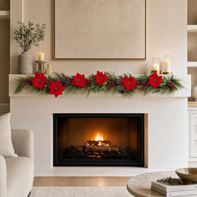 Gar Guirlande de poinsettia rouge de 6 pi】 La guirlande de Noël s'étend à environ 6 pi, donnant des manteaux, des rampes d'escalier, des portes, des fenêtres, des tablettes