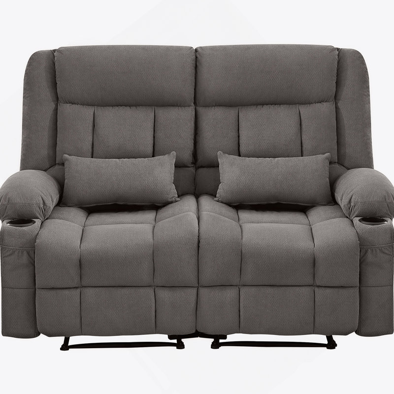 Causeuse inclinable avec porte-gobelets et poche latérale pour le salon, Tissu gris