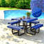 Ensemble repas de patio en métal, grande taille, table de pique-nique et banc de 205 cm (80,7 po), bleu moderne