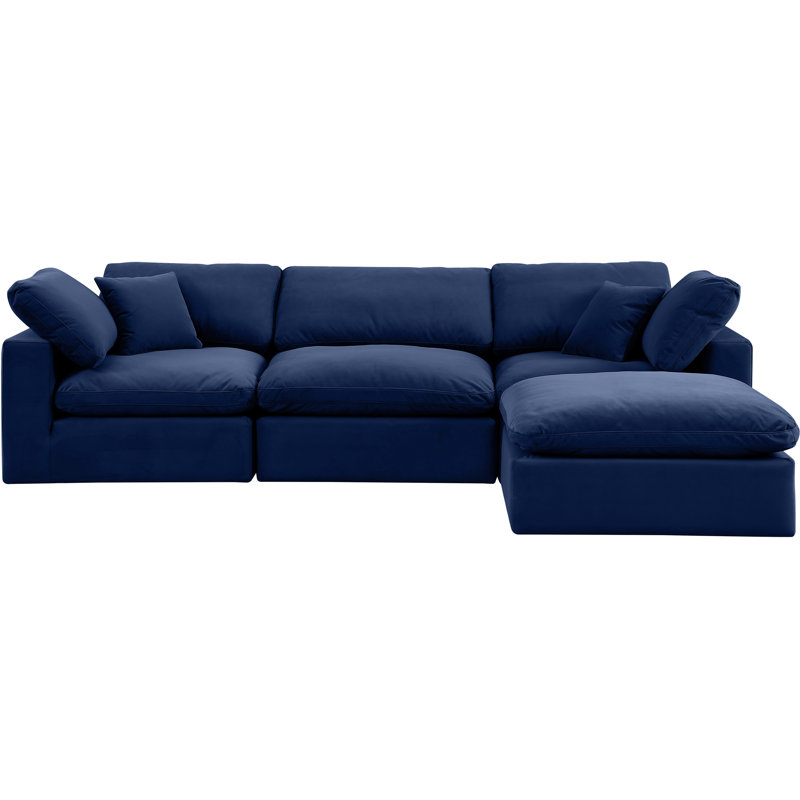 Kirstey Velvet L-Shaped Sectional Reversible, Navy Velvet