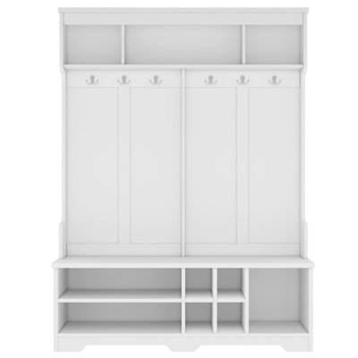 Modern Hallway Hall Tree With Metal Hooks And Storage Space, Multi-functional Entryway Coat Rack