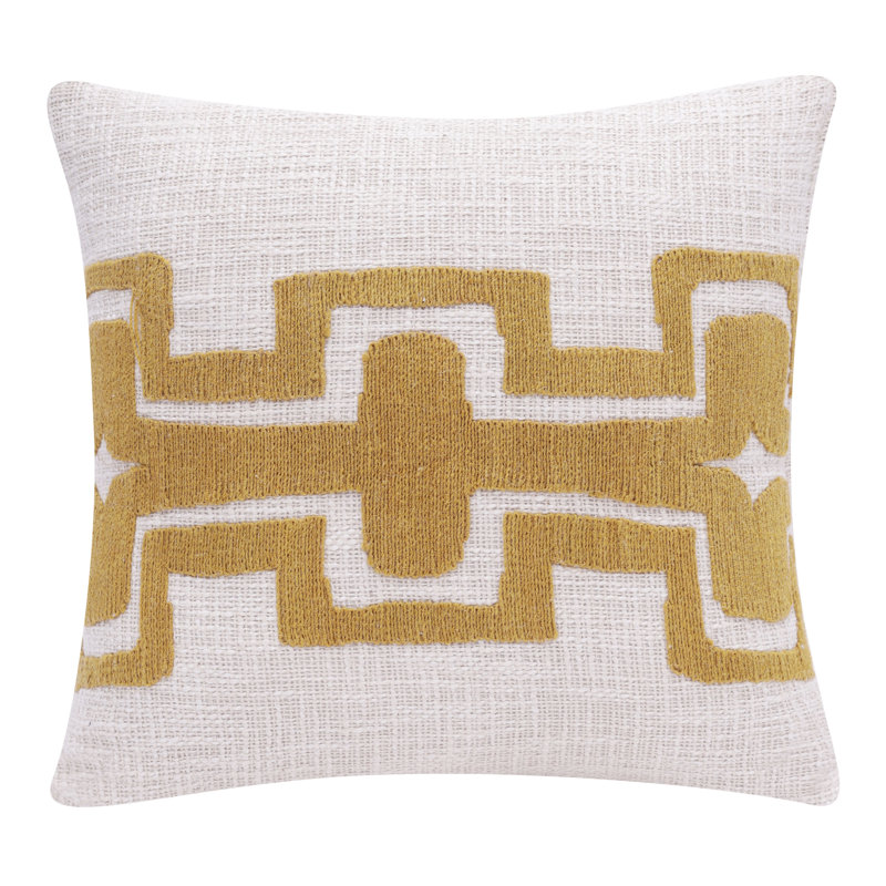 Ochre Yellow and White Geometric Stripe Cotton Pillow, 20x20