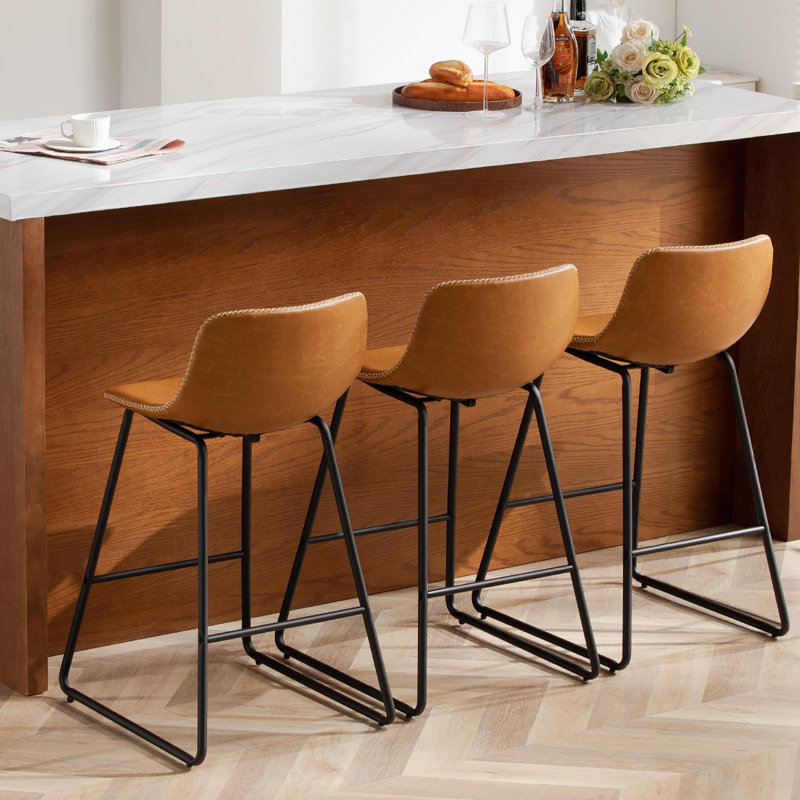 Bar Stools of 2/3/4, 26/30 Inch Counter Height Barstools with Back Faux Leather Bar Height Stools for Kitchen Island Counter