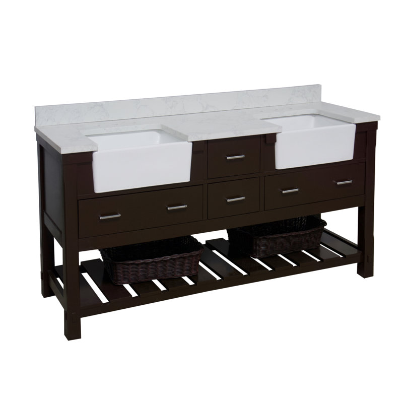 Ensemble de meuble-lavabo double 72 po Hitton, Chocolat, Carrare d'ingénierie