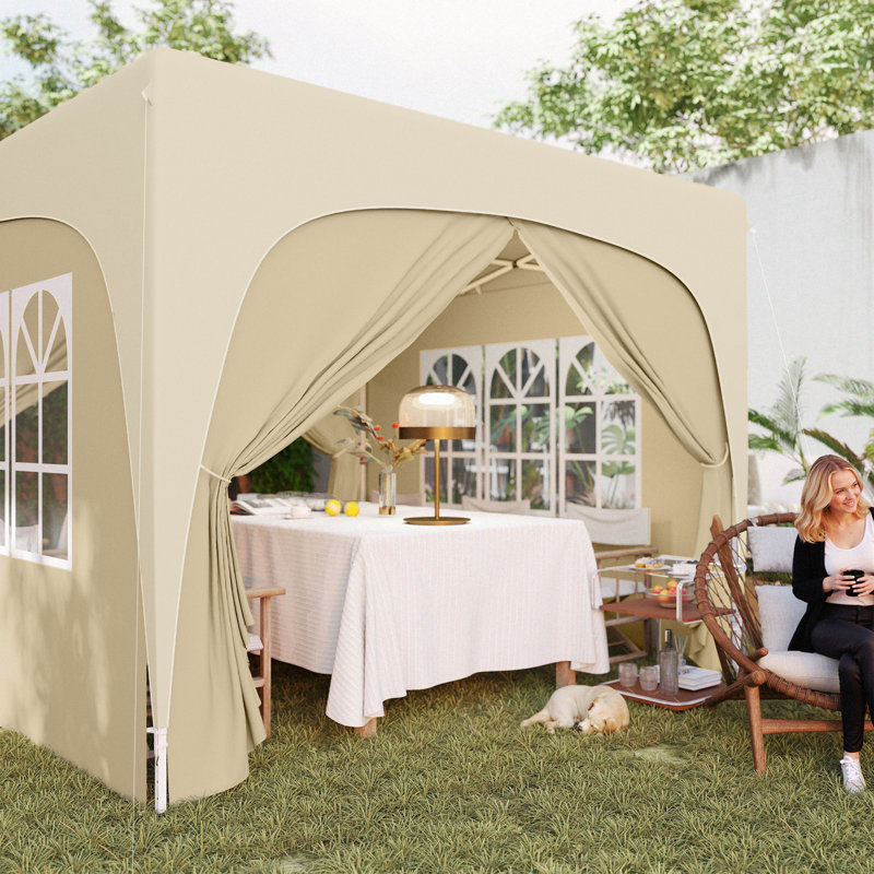 3x3m Pop-Up Gazebo Shelter with Accessories Dark Grey, 2.73m H x 3m W x 3m D, Brown