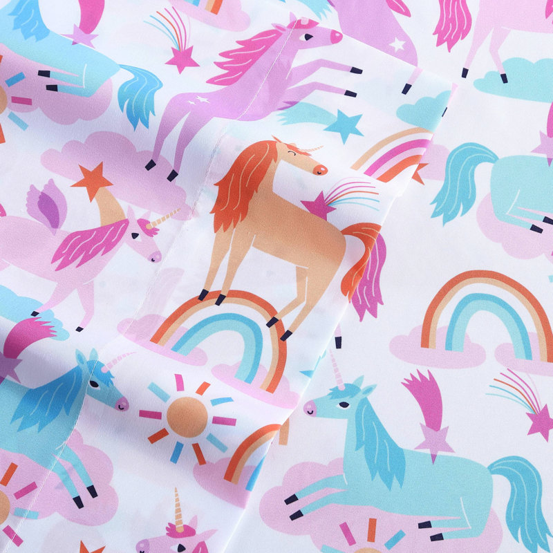Pink Unicorn Print Twin Microfiber Sheet Set