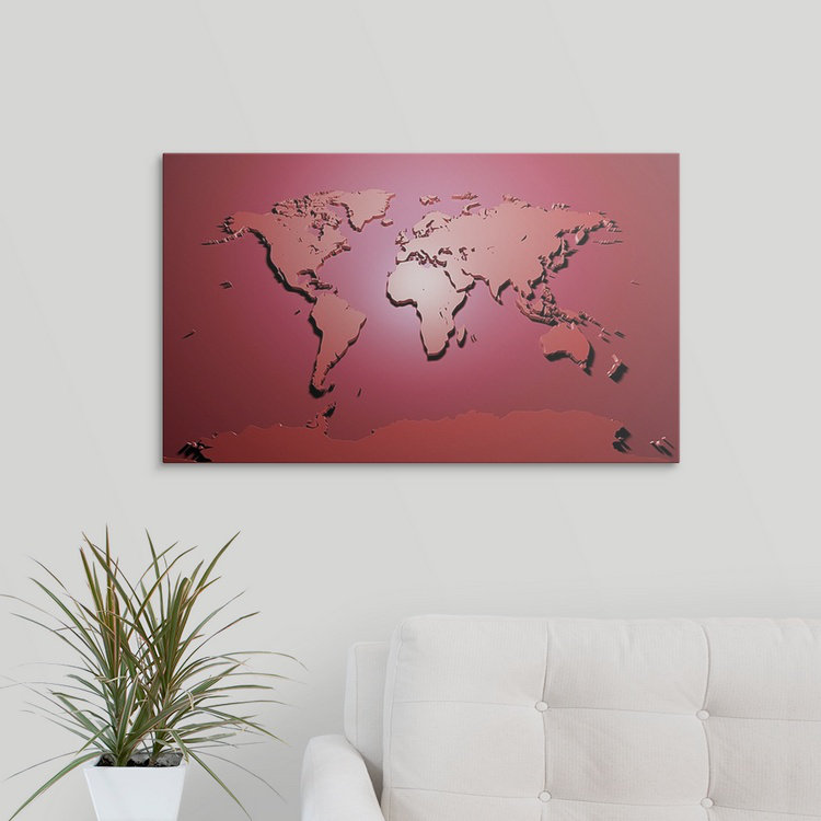 Francy World Map - impression d'art graphique, H 23 po x l 32 po x P 1 po, Cadre blanc
