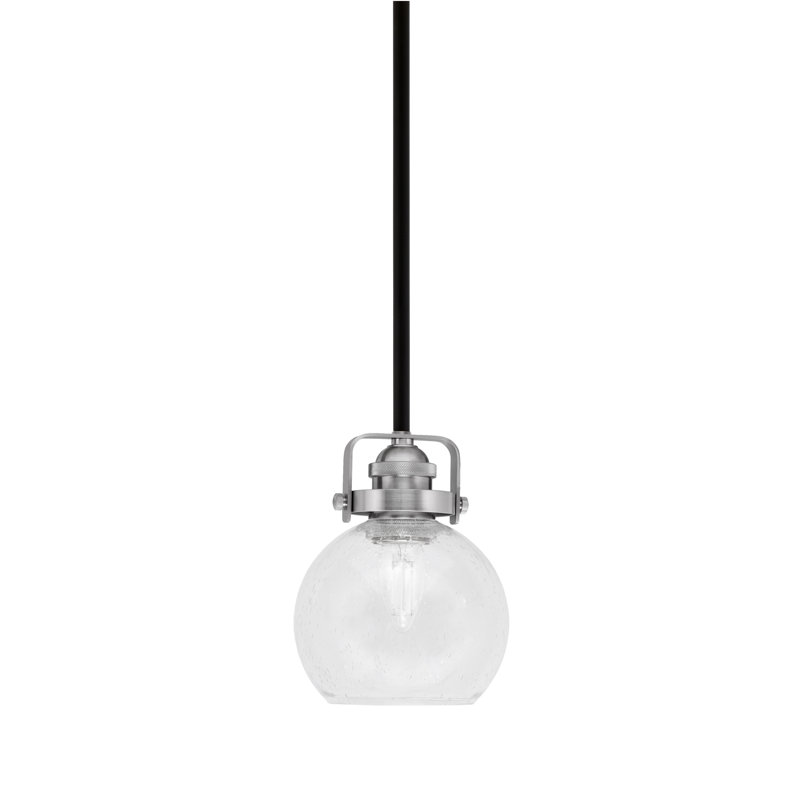 Mini-luminaire suspendu avec tige en verre transparent 5,75 po Easton, Noir mat/nickel brossé