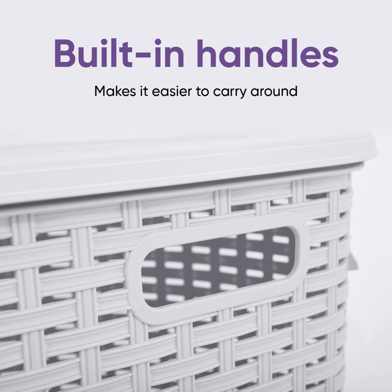 Wicker Laundry Hamper, White, 22" H x 19" W x 15" D