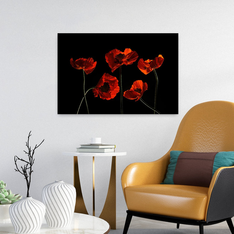Art contemporain coquelicot, H 16 po x l 24 po
