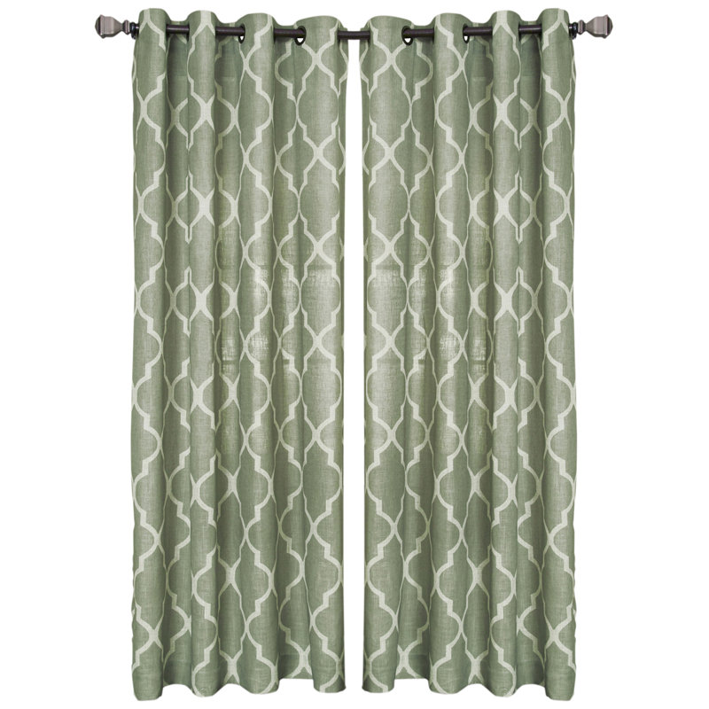 Panneau de rideau simple semi-diaphane à motif géométrique avec œillets, l 52 po x L 108 po, Vert viride