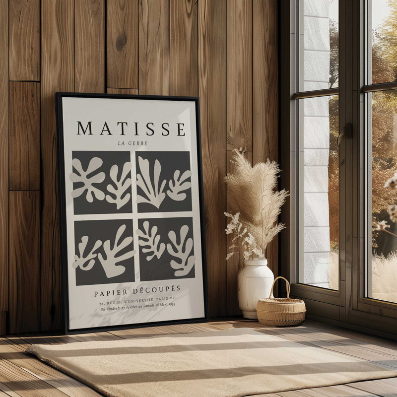 Matisse's La Gerbe Quartet en noir, Cadre flottant en chrome poli, H 48,75 po x l 32,75 po x P 1,75 po