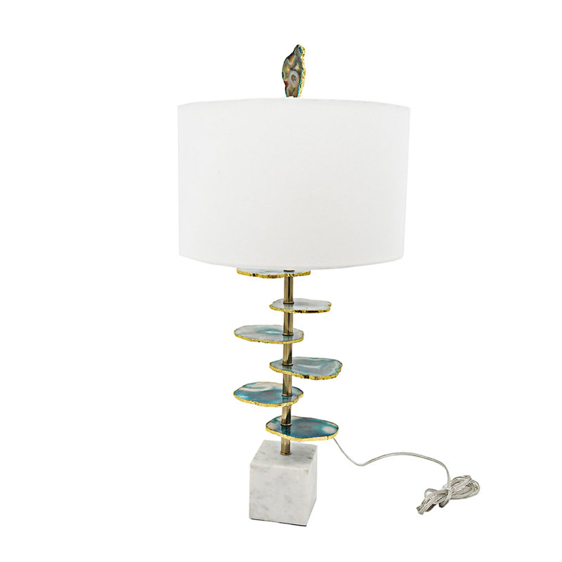Lampe de table luxueuse en agate et marbre avec abat-jour tambour blanc, Vert