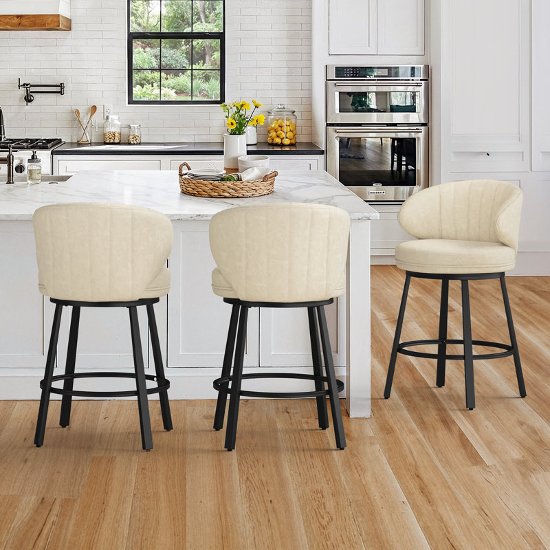 Tabourets de bar pivotants de 26 po avec pieds et repose-pieds en métal Matisse, Beige, 3