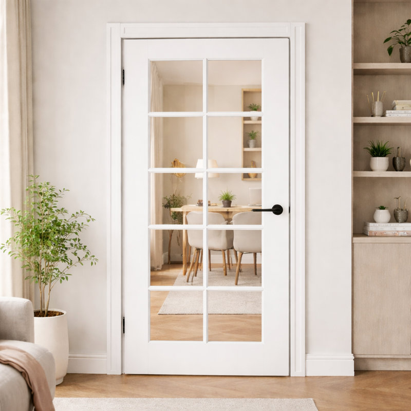 Dalle de porte intérieure en verre transparent apprêté de 80 po de 10 po avec porte en bois manufacturé massif sans trousse de quincaillerie