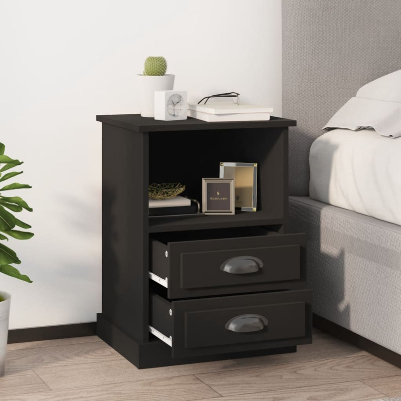 Colena 43cm W Manufactured Wood Bedside Table, Black