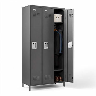 Armoire de rangement en métal 72 po pour les employés - Armoire de rangement en acier robuste avec portes ventilées pour le gymnase de l'école (3 portes)
