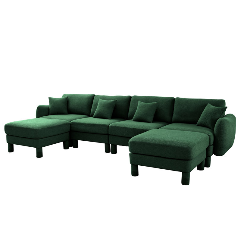 Boucle Fabric Sectional Sofa, Green Polyester